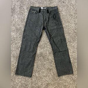 Coogi embroidered leather pocket straight leg black jeans 38x34